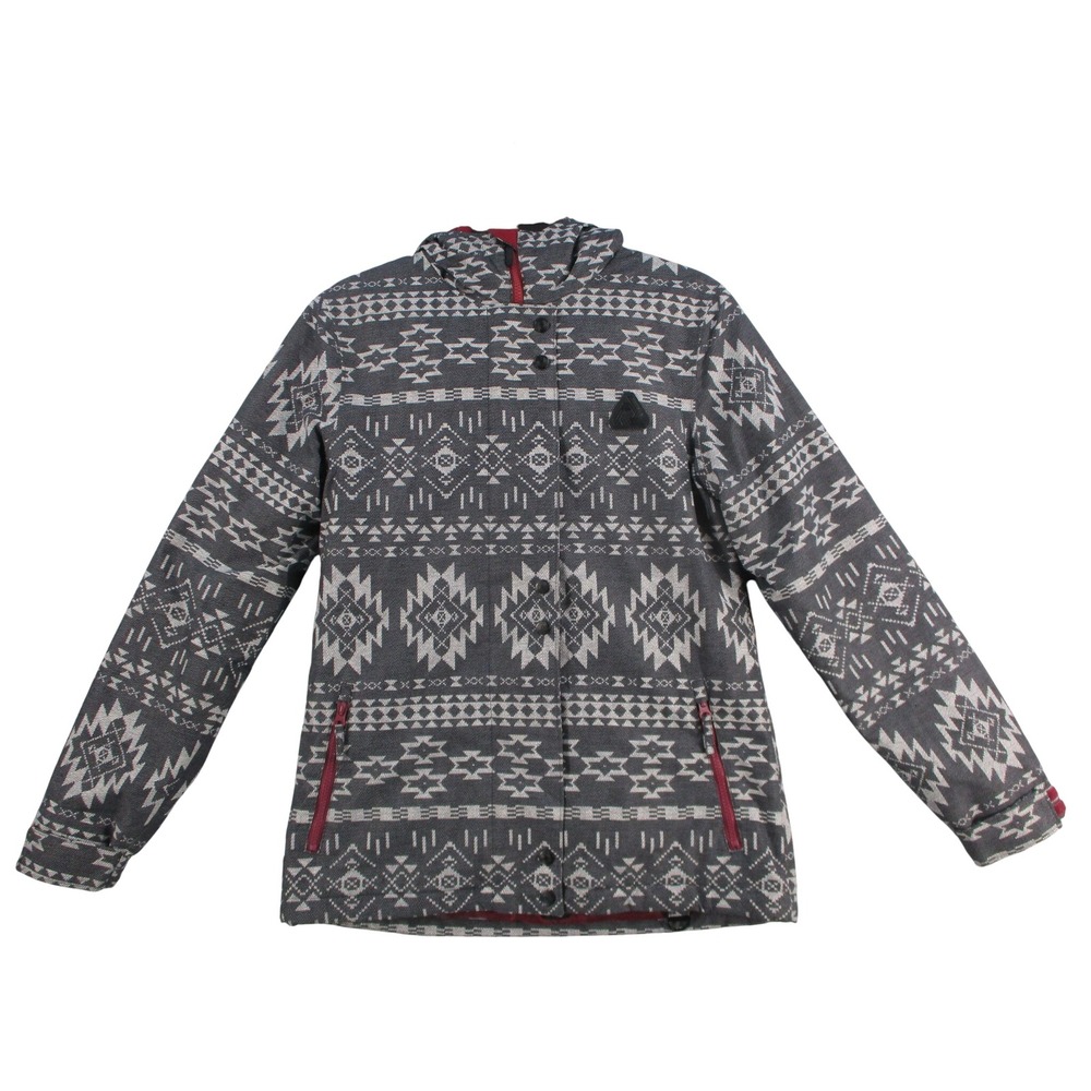 Aperture 10k Waterproof Snowboard Jacket Grey Tribal Geometric Hooded Small